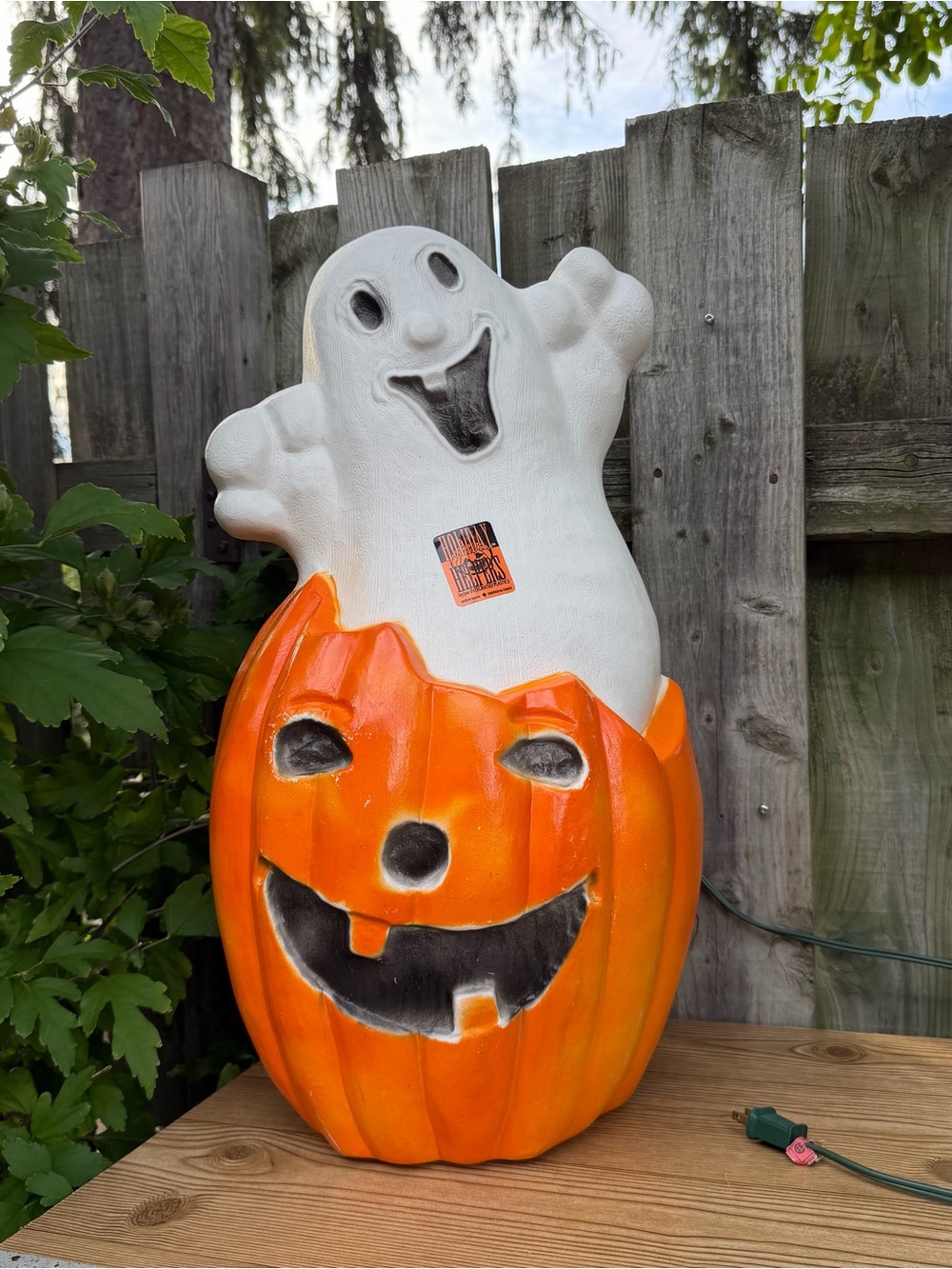 1990s Vintage Halloween Ghost In Pumpkin Blow Mold By Integrated Plastics